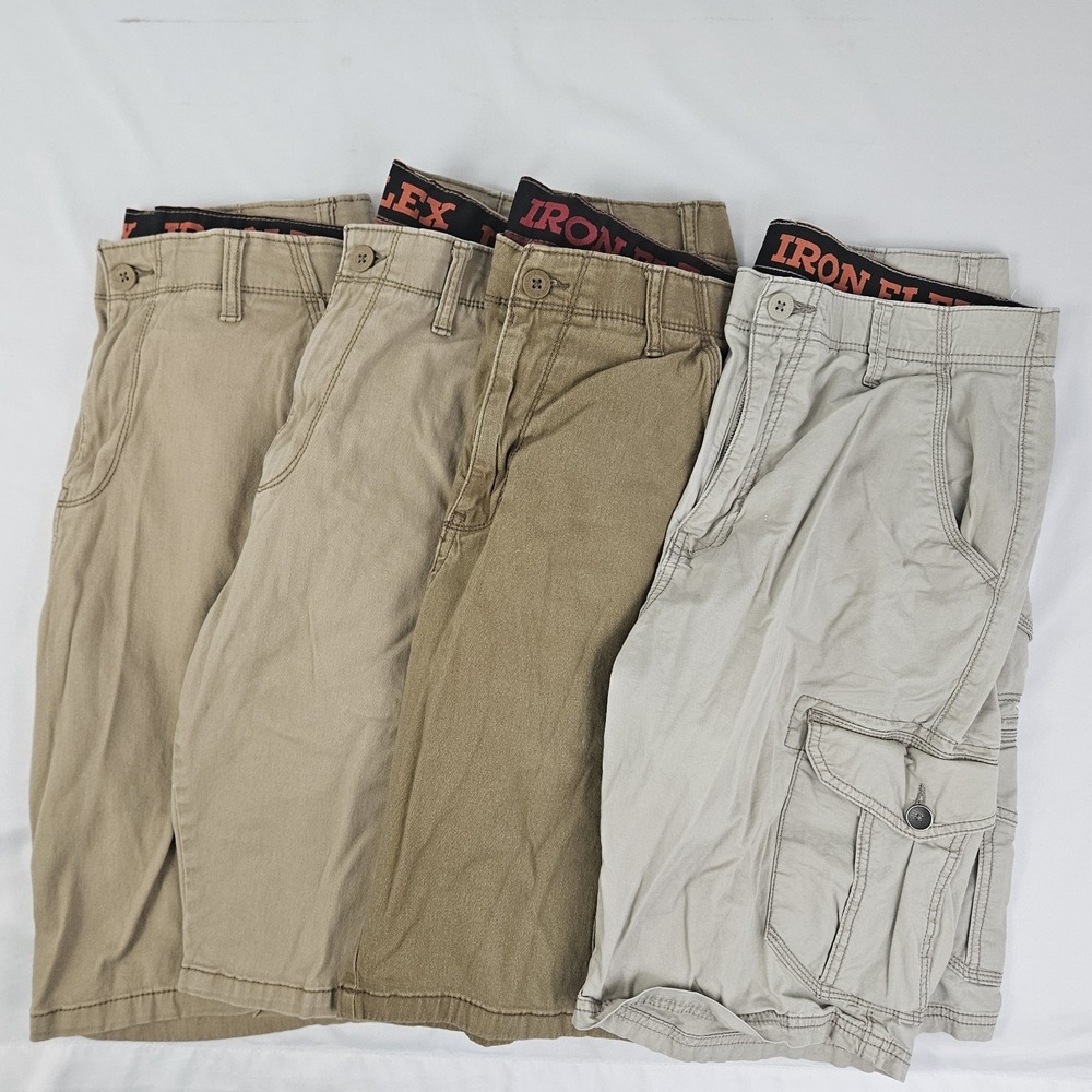 Men's Iron Co Flex Cargo Work Shorts Lot 32w 4 Pairs 10" Inseam